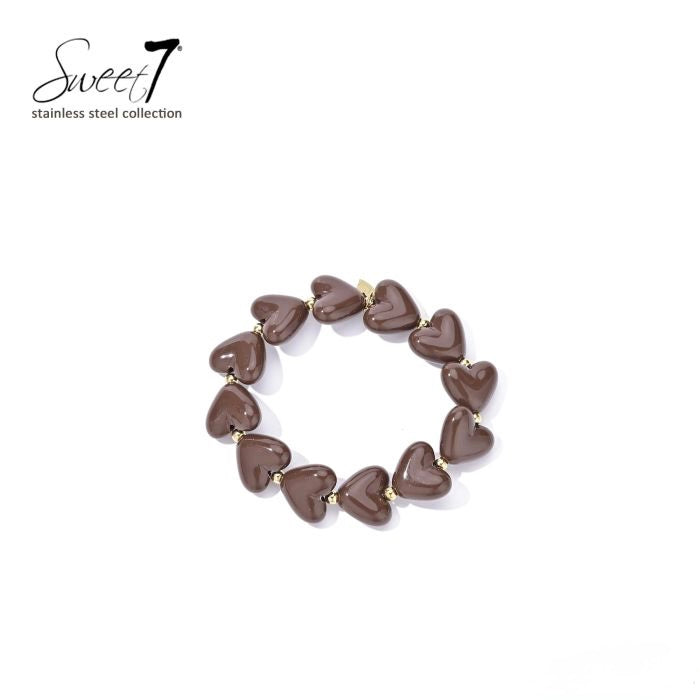 Sweet7 hartjes armband - bruin