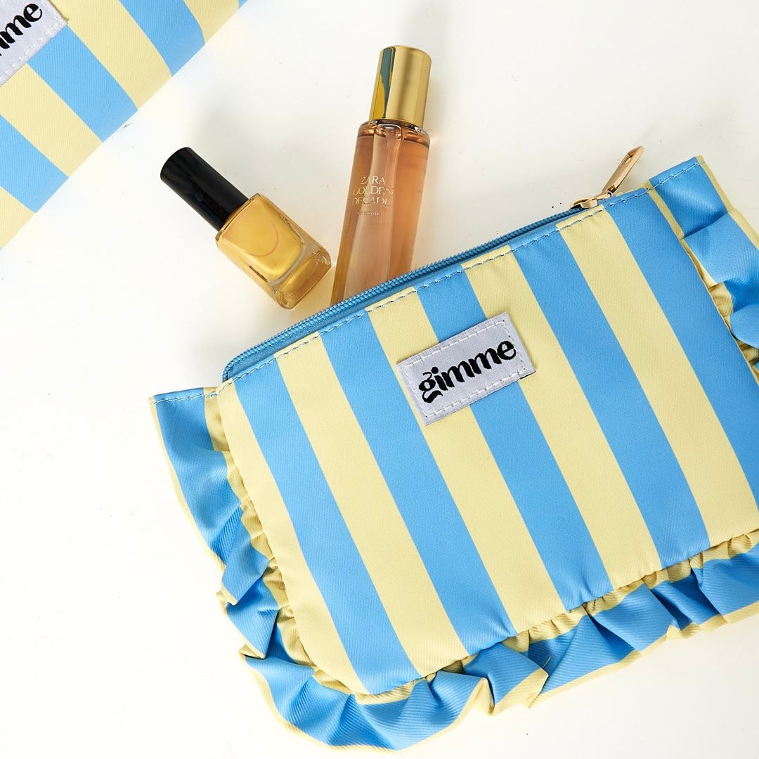 Make-up tasje met strepen - geel/blauw