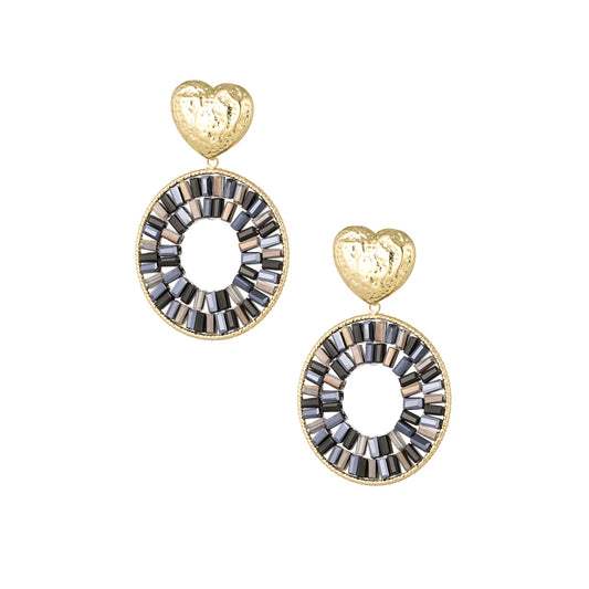 Ronde statement oorbellen met hart detail - zwart