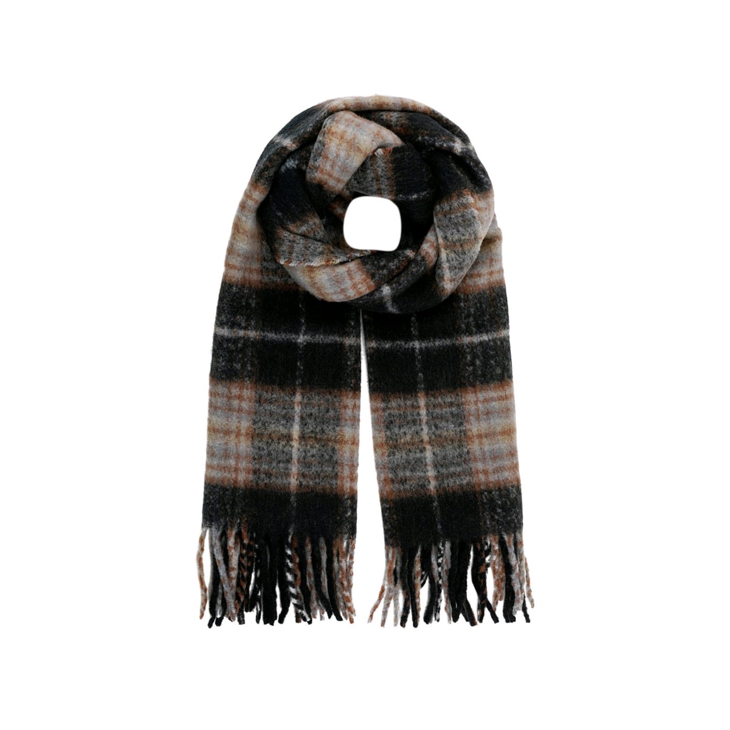 Wintersjaal grote geruite print - zwart