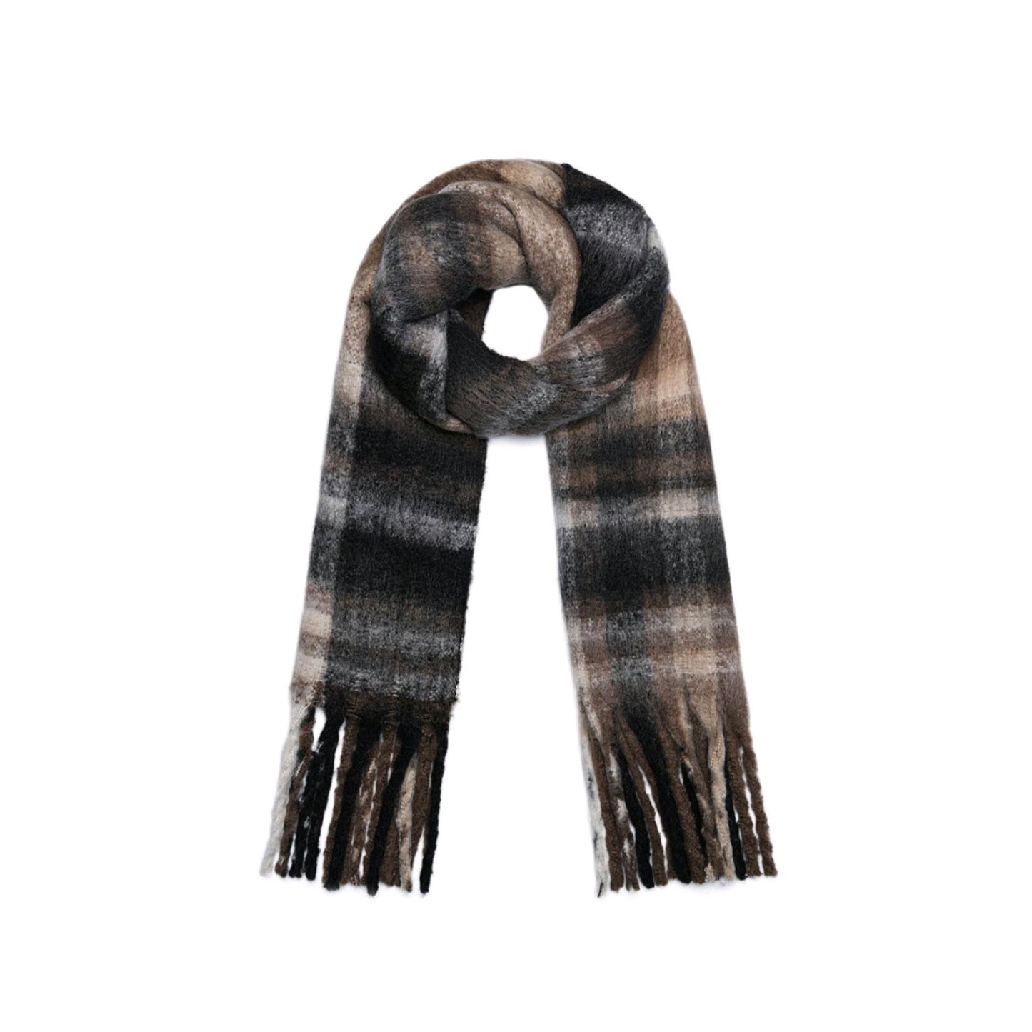 Sjaal happy print - bruin & zwart