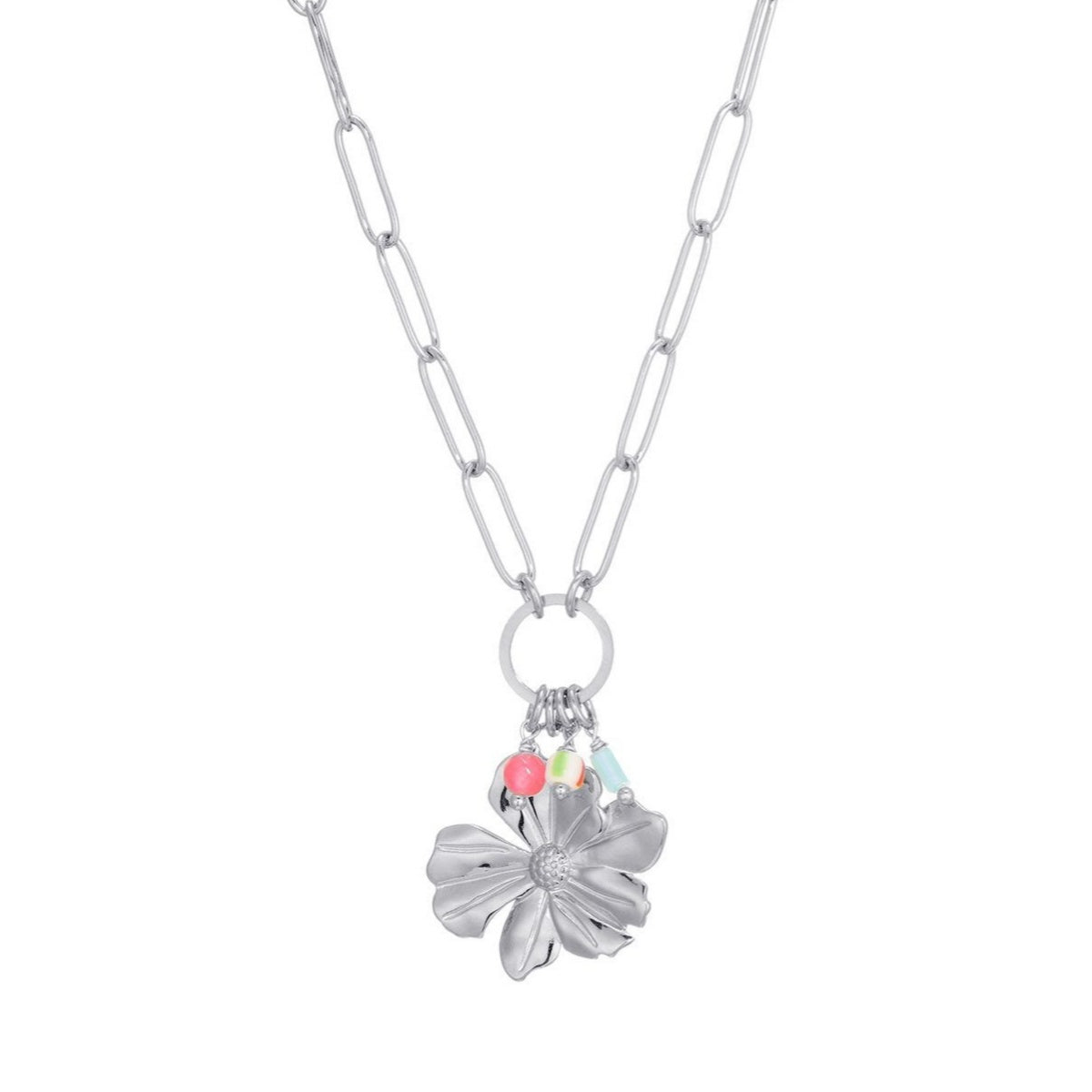 Schakelketting met bloem - zilver
