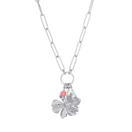 Schakelketting met bloem - zilver