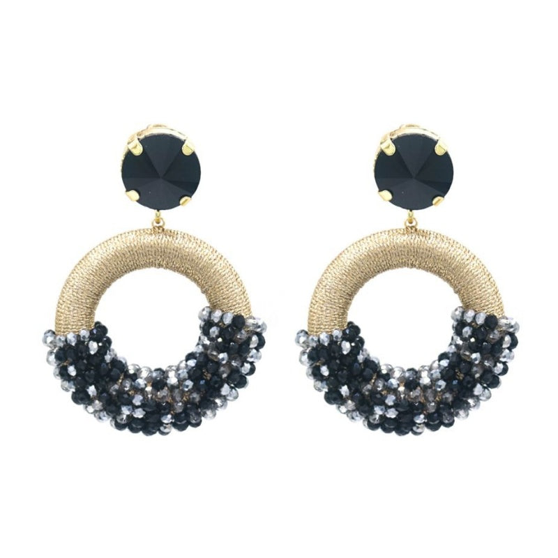 Oorbellen rond glaskralen - zwart