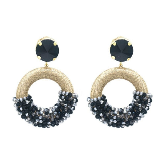 Oorbellen rond glaskralen - zwart