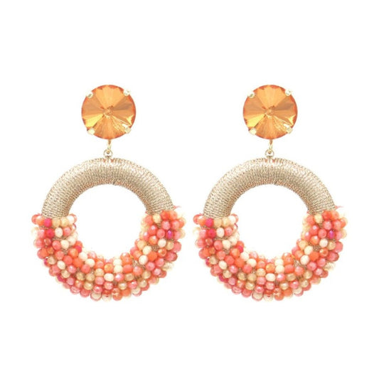 Oorbellen rond glaskralen - oranje