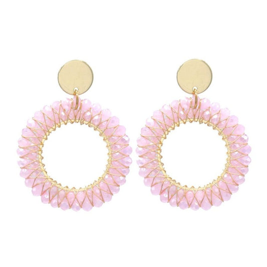 Oorbellen dubbellaags kralen - roze