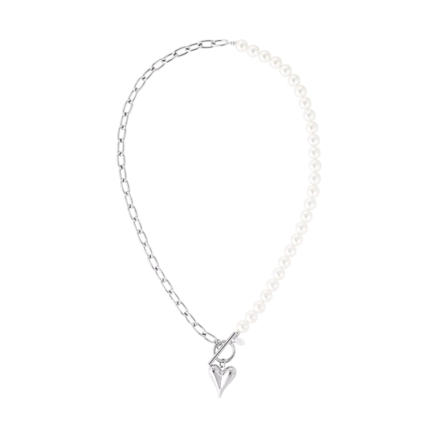 Parel ketting met hart - zilver