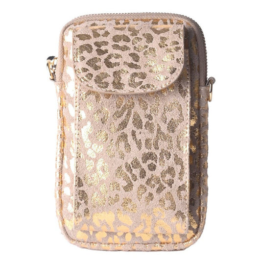 Nubuck telefoontasje metallic- panter goud