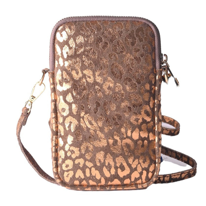 Nubuck telefoontasje metallic - panter brons