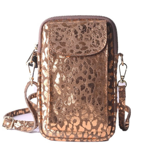 Nubuck telefoontasje metallic -  panter brons