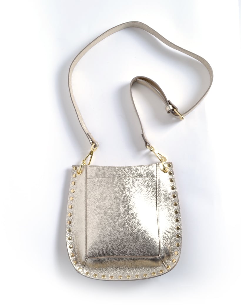 Lederen schoudertas metallic - lichtgoud