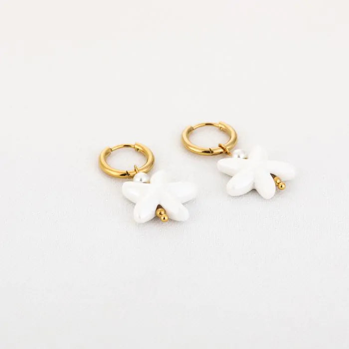 Zeester oorbellen wit - goud