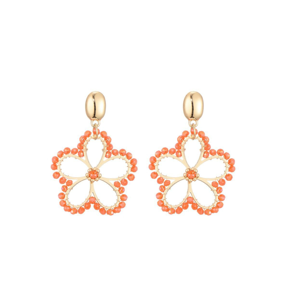 Bloemen oorstekers glaskralen - oranje