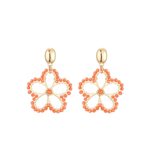 Bloemen oorstekers glaskralen - oranje