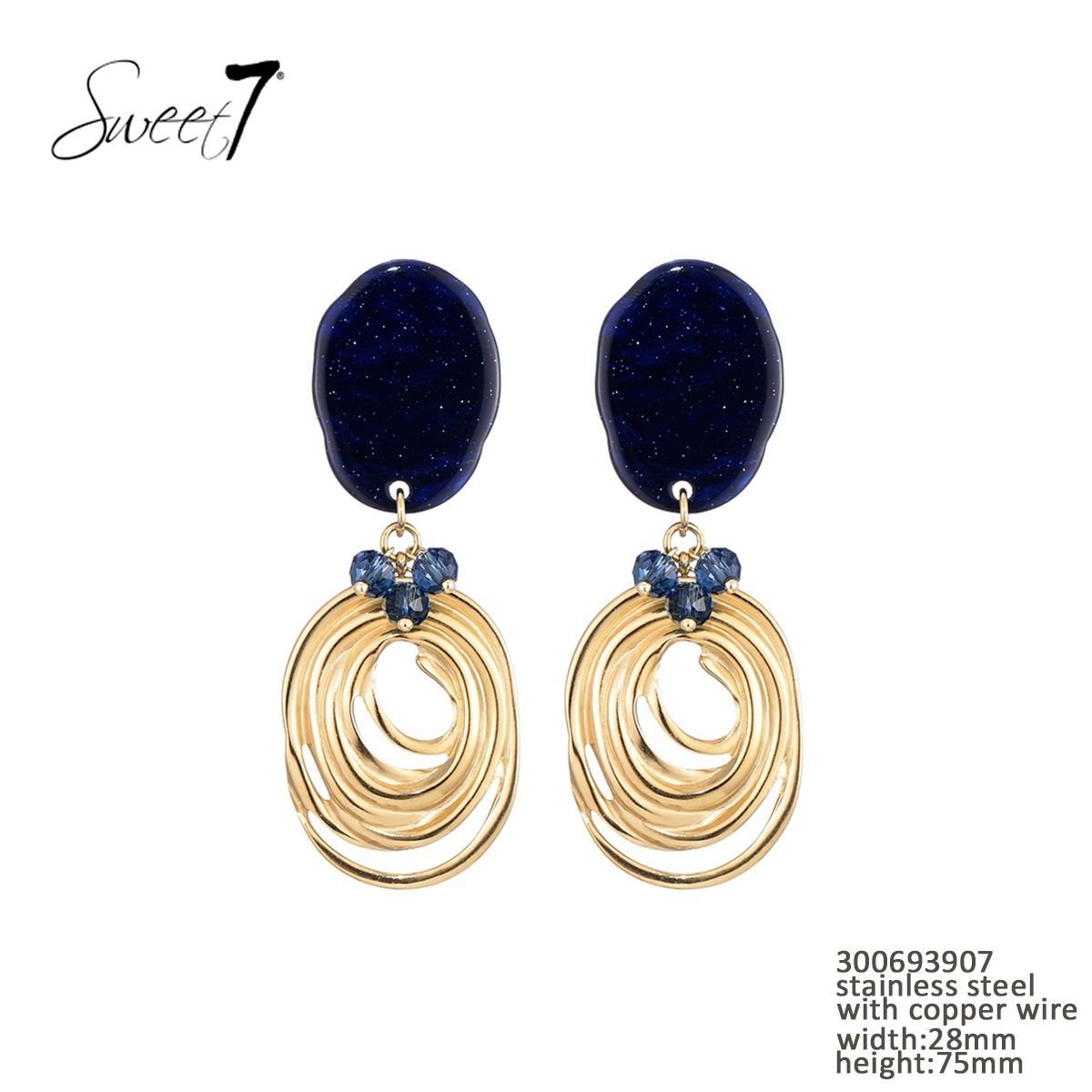 Sweet7 oorbellen -blauw/goud