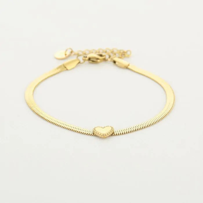 Platte armband met hartje - goud