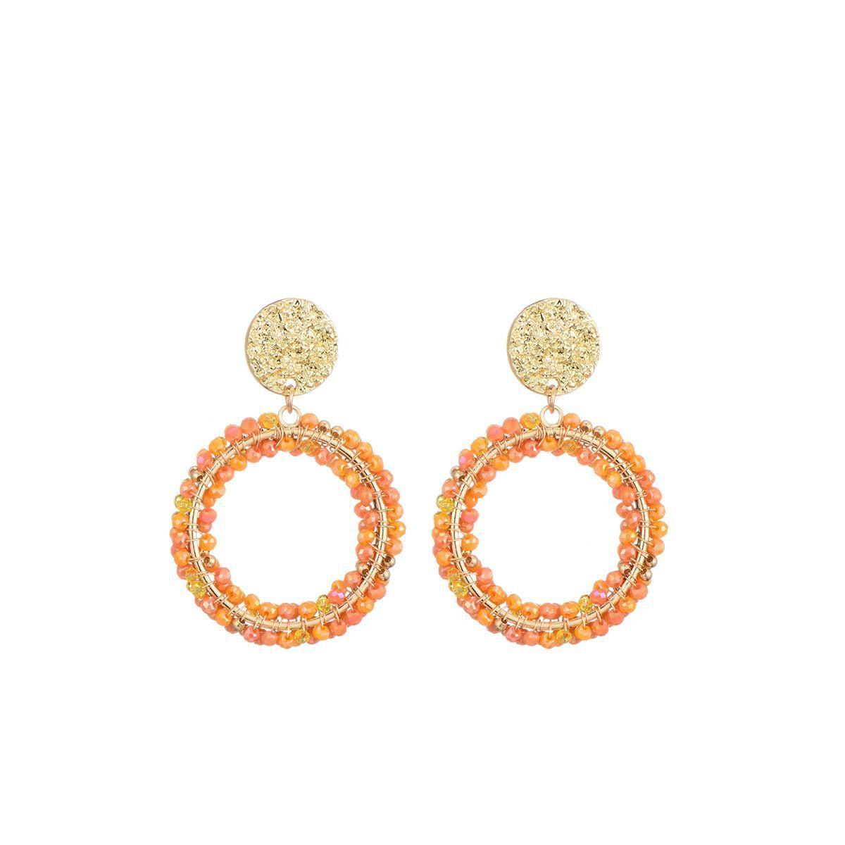 Sweey7 Oorstekers cirkel glaskralen - oranje