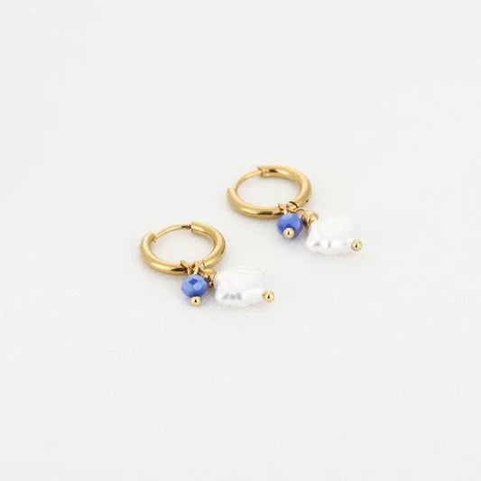 Schelp kraal oorbellen blauw