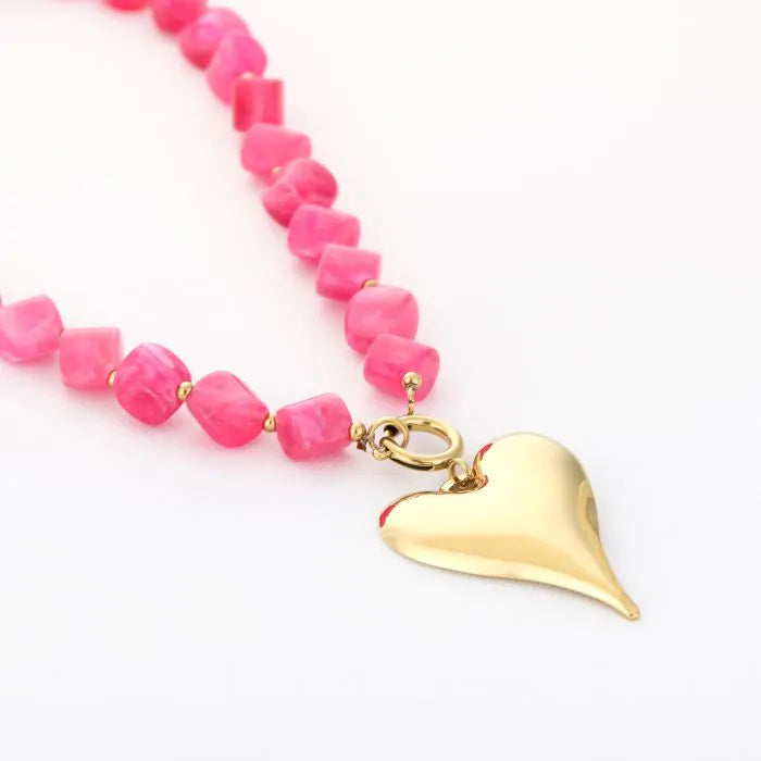 Natuurstenen ketting met hart - roze