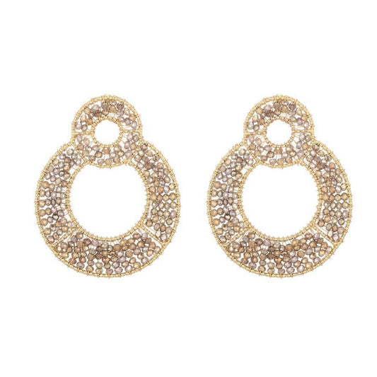 Oorsteker dubbel cirkel glaskralen - taupe