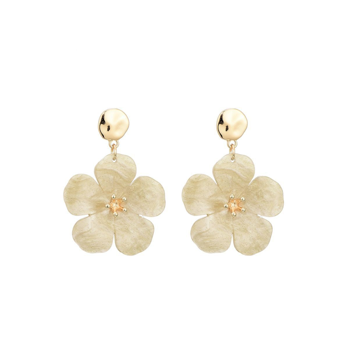 Bloem oorbellen - beige