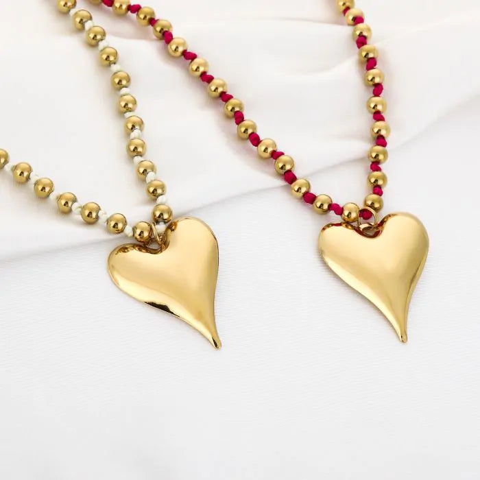 Bolletjes ketting met hart - beige