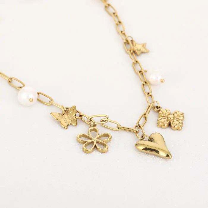Bedels ketting vlinder hart bedel bloem ster - goud