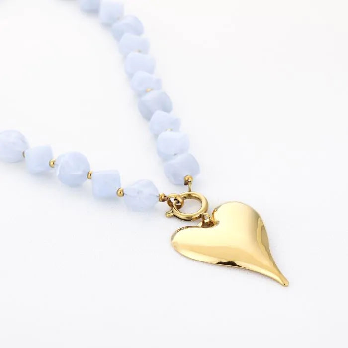Natuurstenen ketting met hart - blauw