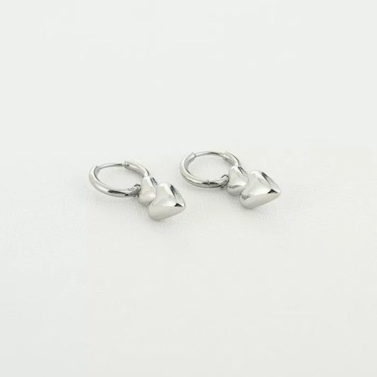 Dubbele hart oorbellen - zilver