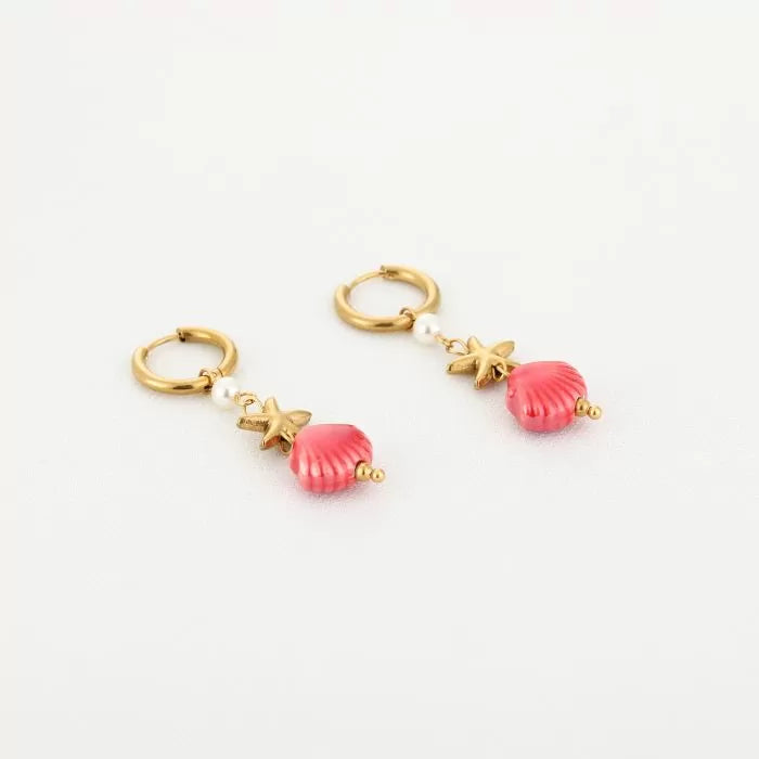 Zomer oorbellen schelp rood - goud