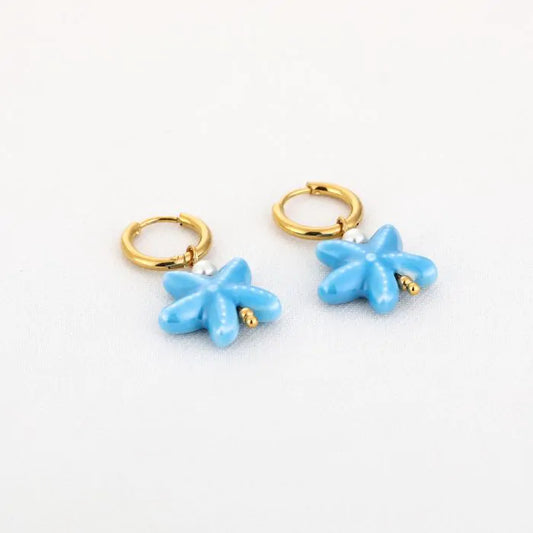 Zeester oorbellen blauw - goud
