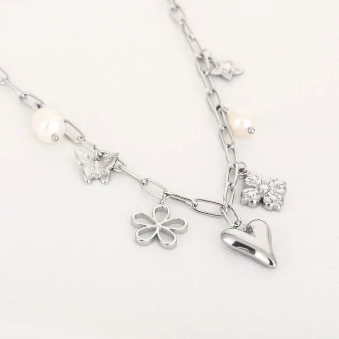 Bedels ketting vlinder hart bedel bloem ster - zilver