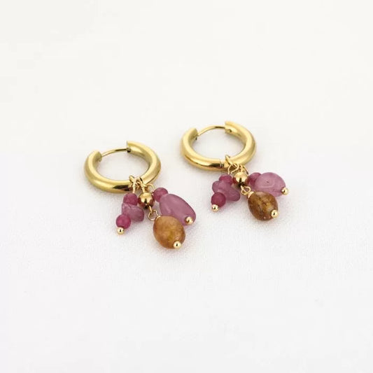 Lente oorbellen oranje/roze - goud