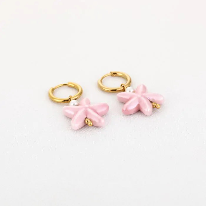 Zeester oorbellen roze - goud