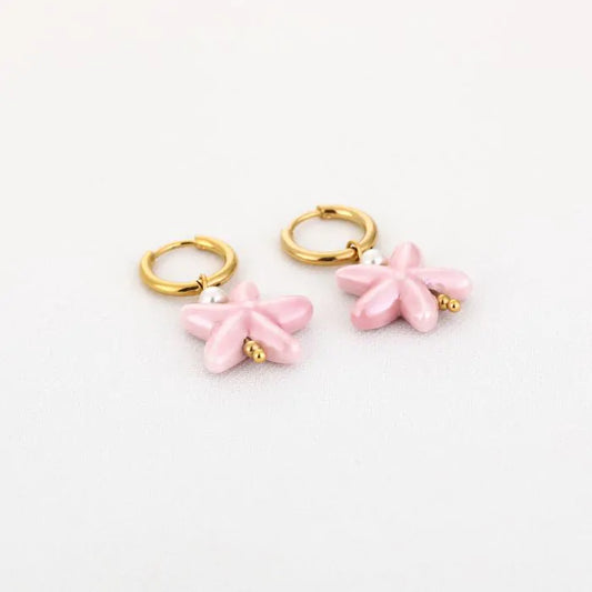 Zeester oorbellen roze - goud