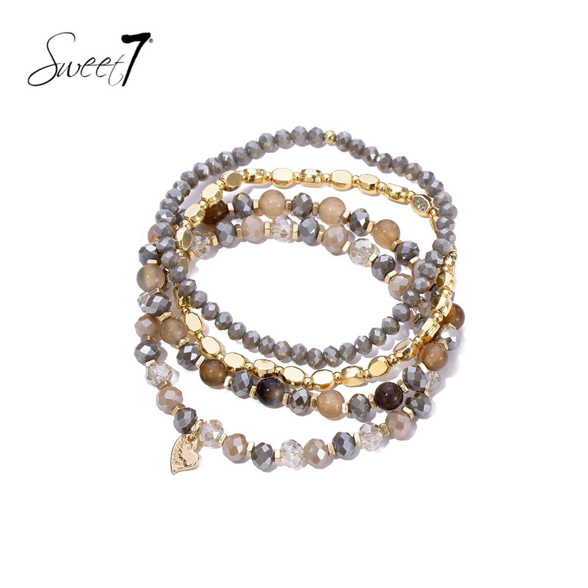 Sweet7 armbanden set taupe/goud