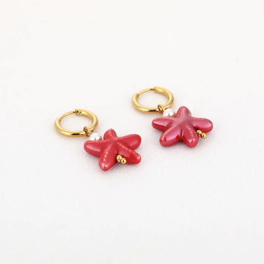 Zeester oorbellen rood - goud