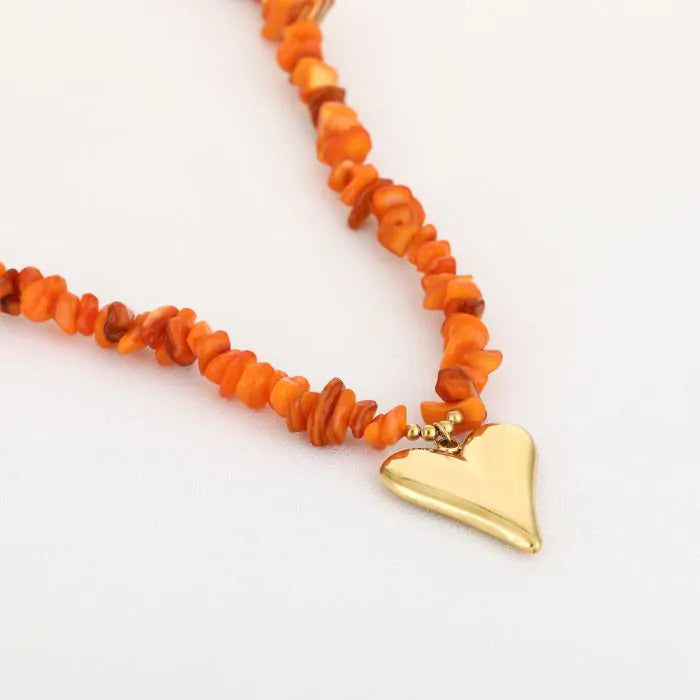 Steentjes ketting met hart - oranje