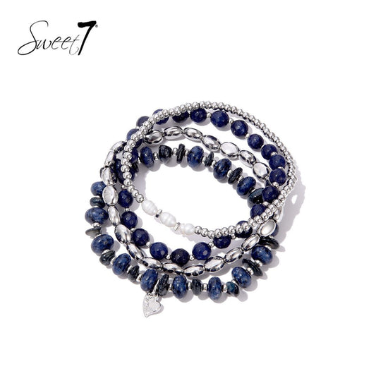 Sweet7 armbanden set blauw/zilver