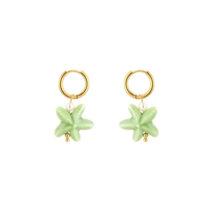 Zeester oorbellen groen - goud