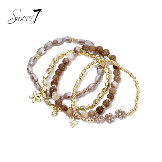 Sweet7 armbanden set bloem bruin/goud
