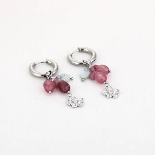 Lente oorbellen met bloem - zilver