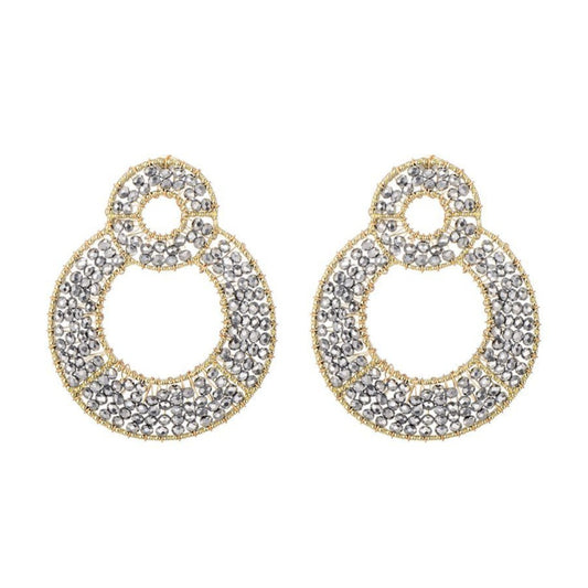 Oorstekers dubbel cirkel glaskralen - zilver