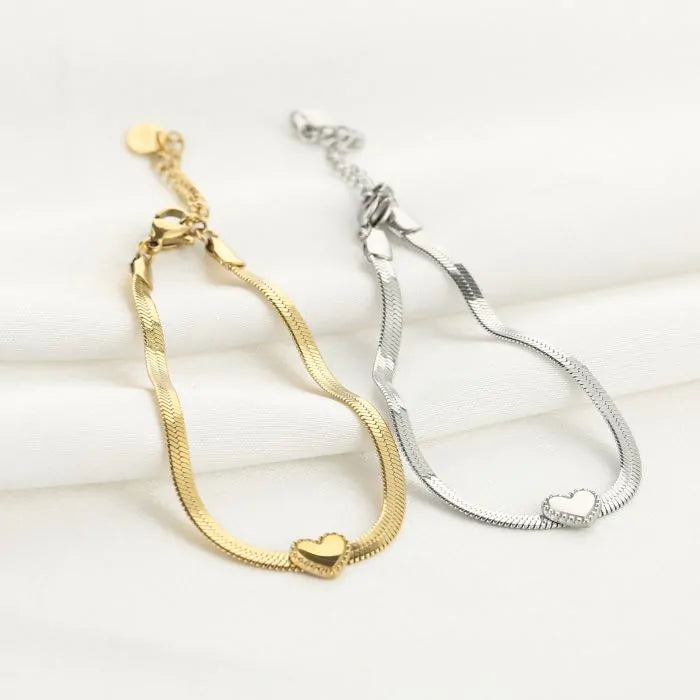 Platte armband met hartje - zilver
