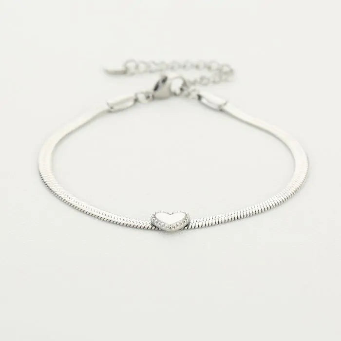 Platte armband met hartje - zilver