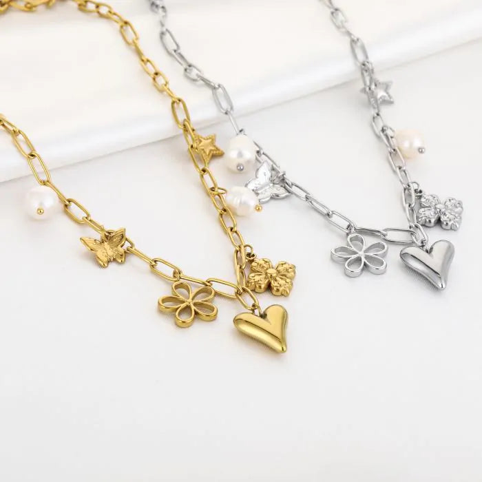 Bedels ketting vlinder hart bedel bloem ster - zilver