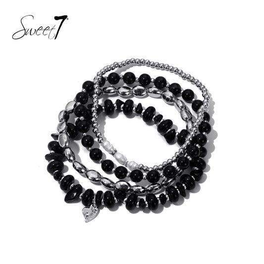 Sweet7 armbanden set zwart/zilver