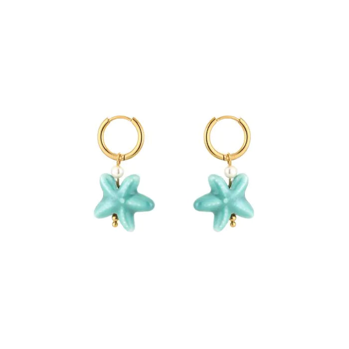 Zeester oorbellen turquoise - goud