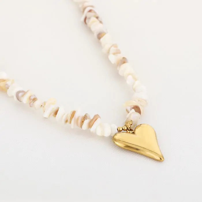 Steentjes ketting met hart - wit
